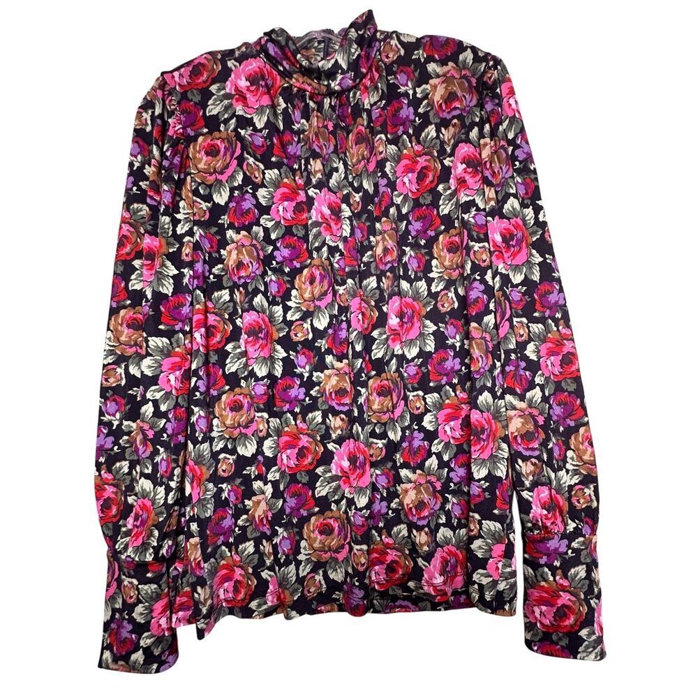 Anthropologie & Other‎ Stories Dark Floral Balloon Sleeve Mock Neck Blouse Sz M